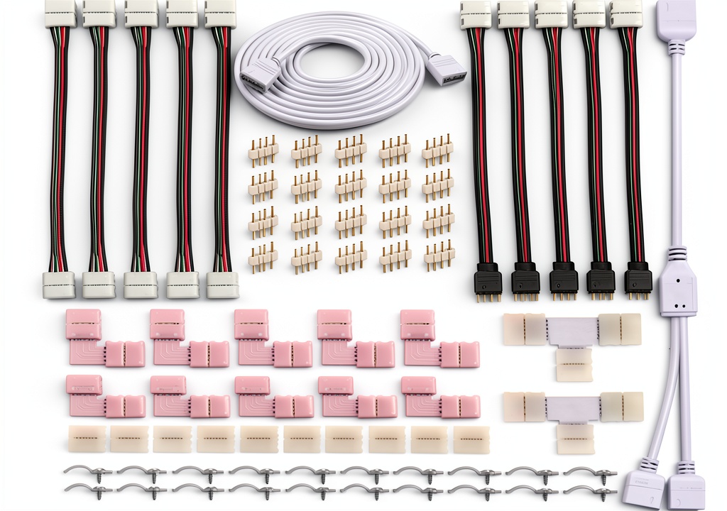 Installing Pavo RGB LED Connector Kit 4pin 10mm DIY Lighting Accessory on a wooden workbench