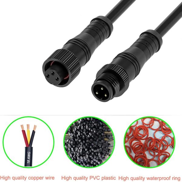 WOODGUILIN LED Connectors 3 Pin 18AWG Waterproof Male Female-4