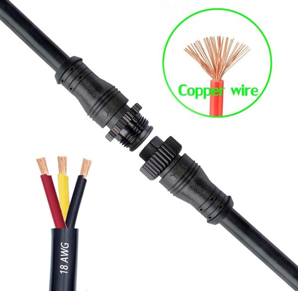 WOODGUILIN LED Connectors 3 Pin 18AWG Waterproof Male Female-3