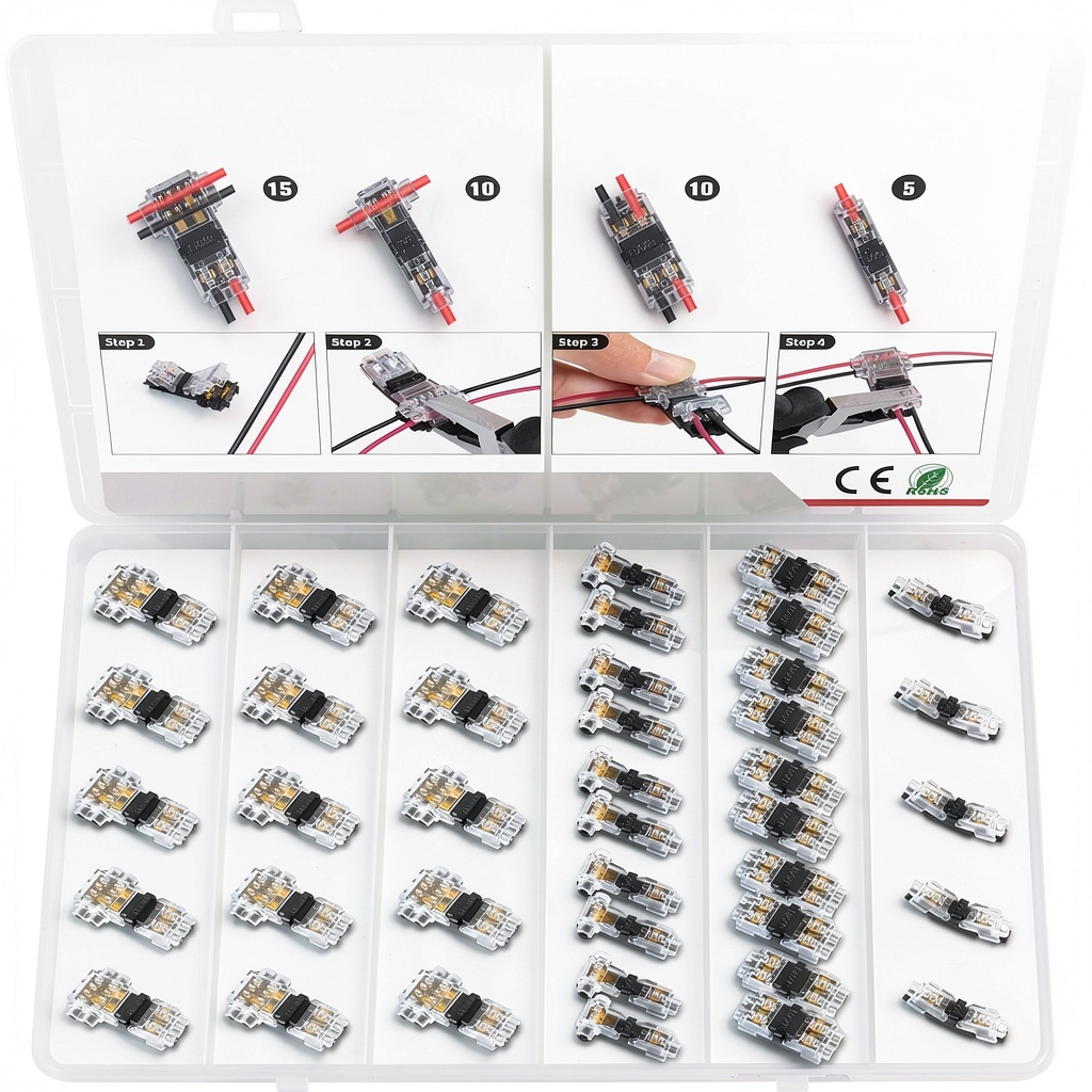 Installing Pavo Wire Tap Connectors High Quality Copper LED Lighting on a wooden desk