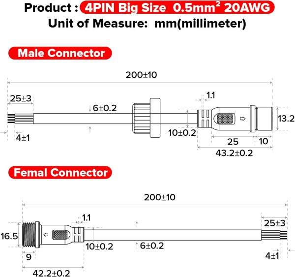 Hysmigor 4 Pin LED Connector IP65 Waterproof Plastic-3