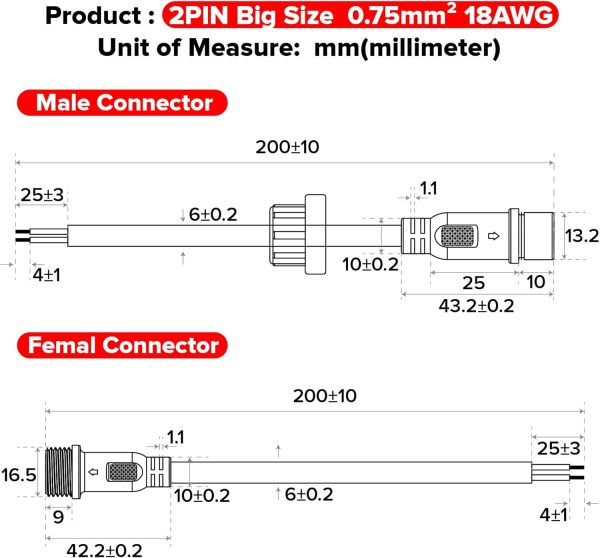 Hysmigor 2 Pin LED Connector IP65 Waterproof Plastic-3