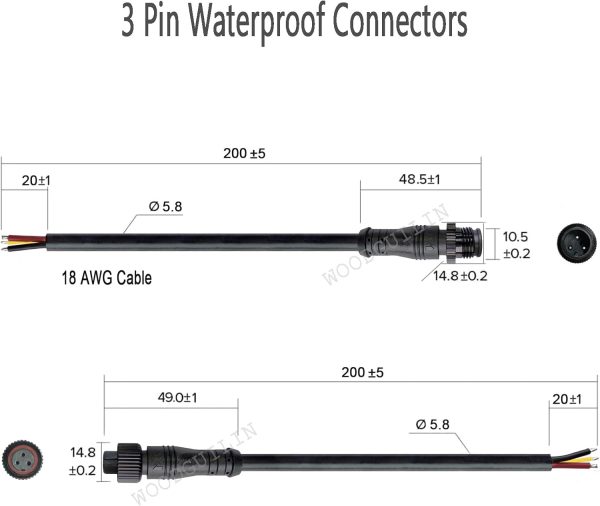 WOODGUILIN LED Connectors 3 Pin 18AWG Waterproof Male Female-2