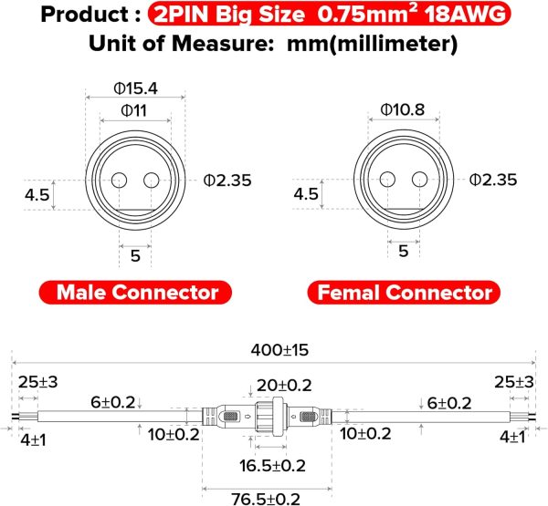 Hysmigor 2 Pin LED Connector IP65 Waterproof Plastic-4