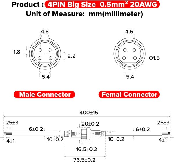 Hysmigor 4 Pin LED Connector IP65 Waterproof Plastic-4