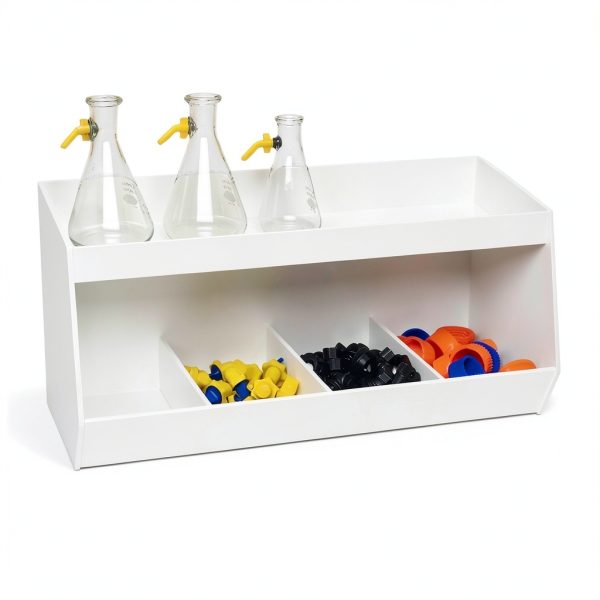Lab Storage Shelf with 4 Bins TrippNT White PVC Safety Lip 24x12x10in-4