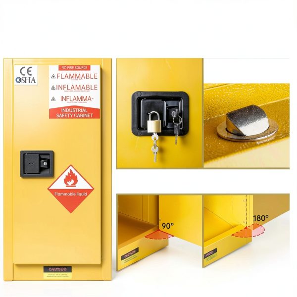 Flammable Storage Cabinet 23x18x35 Galvanized Steel Adjustable Shelves-5