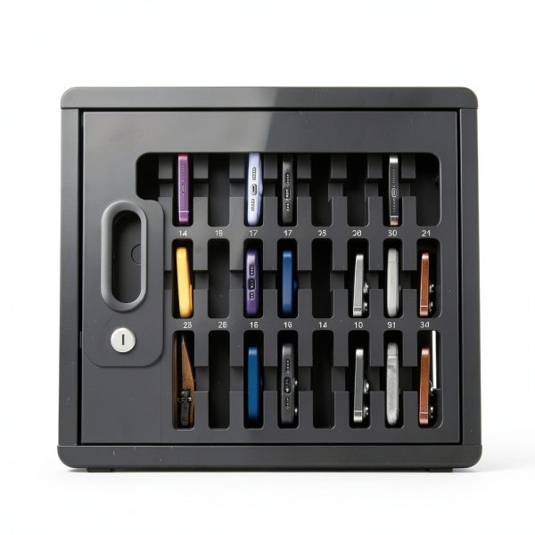 Luxor CHZZ001 CellGuard Phone Storage Cabinet, Cell Phone Locker for Classroom with 32 Foam Slots, Locking Acrylic Door, Powder-Coated Steel, Freestanding, 15"W x 9"D x 16.25"H-3