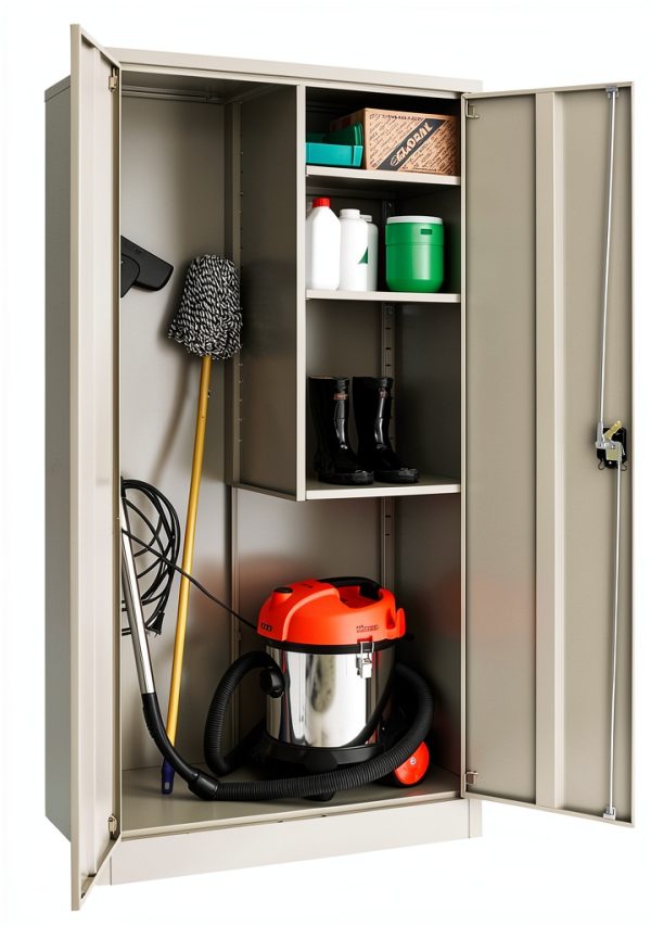 Janitorial Cabinet Global Industrial 36x18x72 Tan Freestanding Steel-3