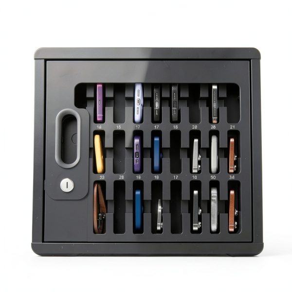 Luxor CHZZ002 CellGuard Phone Storage Cabinet, Cell Phone Locker for Classroom with 32 Foam Slots, Locking Acrylic Door, Powder-Coated Steel, Wall-Mount Kit Included, 15"W x 9"D x 16.25"H, Gray-2