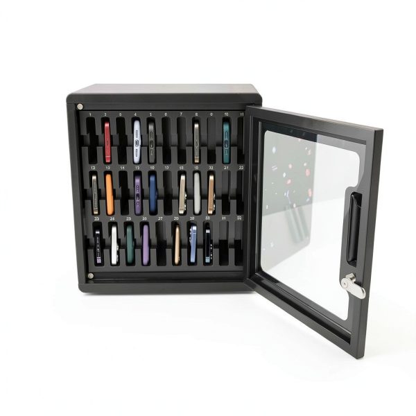 Luxor CHZZ002 CellGuard Phone Storage Cabinet, Cell Phone Locker for Classroom with 32 Foam Slots, Locking Acrylic Door, Powder-Coated Steel, Wall-Mount Kit Included, 15"W x 9"D x 16.25"H, Gray-1