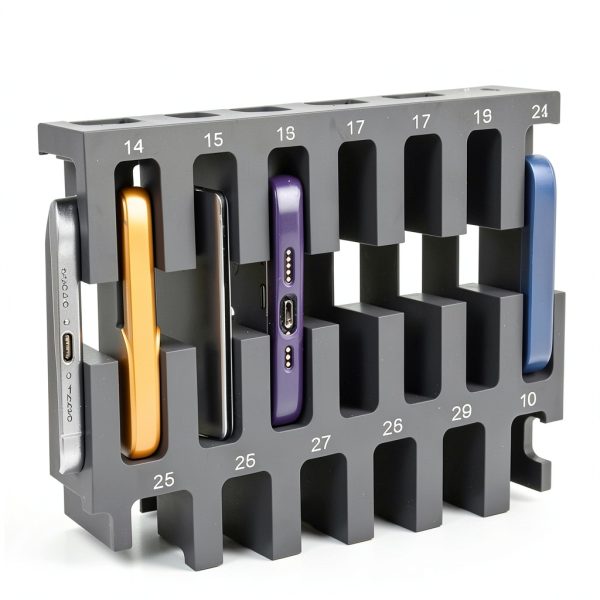 Luxor CHZZ001 CellGuard Phone Storage Cabinet, Cell Phone Locker for Classroom with 32 Foam Slots, Locking Acrylic Door, Powder-Coated Steel, Freestanding, 15"W x 9"D x 16.25"H-4